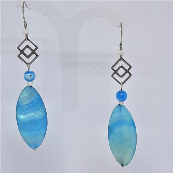 Boucles en coquillage oval turquoise